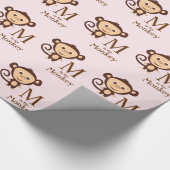 Girls Monkey Baby shower Cadeaupapier (Hoek)