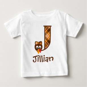 Girls Monogram Turkey Top Thanksgiving Letter J