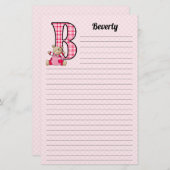 Girl's Monogrammed Letter B Teddy Bear Lined Briefpapier (Voorkant / Achterkant)