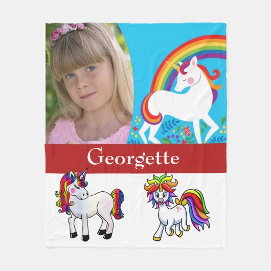 Girl's Monogrammed Photo Unicorn Fleece Blanket (Voorkant)