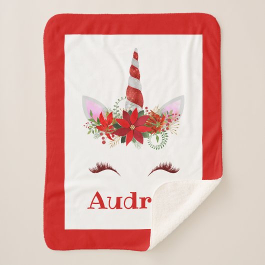 Girl's monogrammed Unicorn KerstmisSherpa Blanket Sherpa Deken (Voorkant)