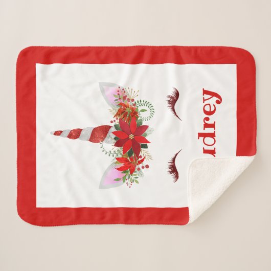 Girl's monogrammed Unicorn KerstmisSherpa Blanket Sherpa Deken (Voorkant (horizontaal))