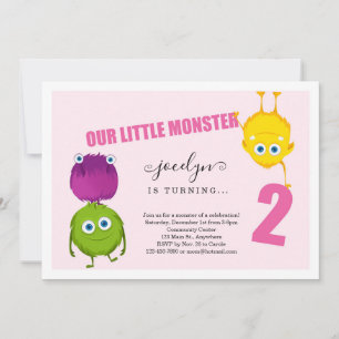 Girl's Monster Eerste Uitnodiging voor het 2e Verj