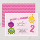 Girl's Monster Eerste Uitnodiging voor het 2e Verj (Voorkant / Achterkant)