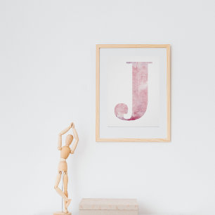 Girl's Name Letter J Boho Pink Waterverf Poster