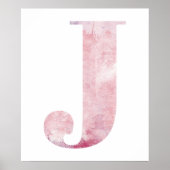 Girl's Name Letter J Boho Pink Waterverf Poster (Voorkant)