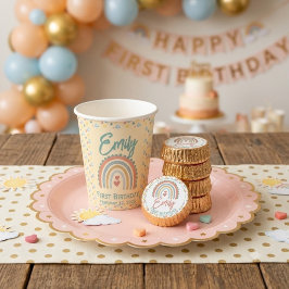 Girl's Natural Boho Party Pale Yellow Papieren Bekers