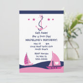 Girls Nautical Party Kaart (Staand voorkant)