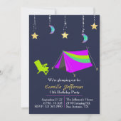 Girls Neon Tent Glamping Birthday Uitnodiging (Voorkant)