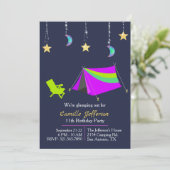Girls Neon Tent Glamping Birthday Uitnodiging (Staand voorkant)