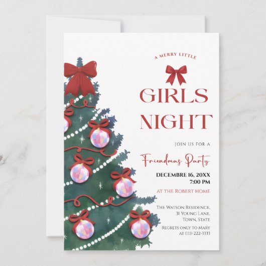 Girls Night Christmas tree Party Invitation Kaart (Voorkant)