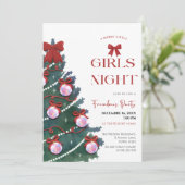 Girls Night Christmas tree Party Invitation Kaart (Staand voorkant)