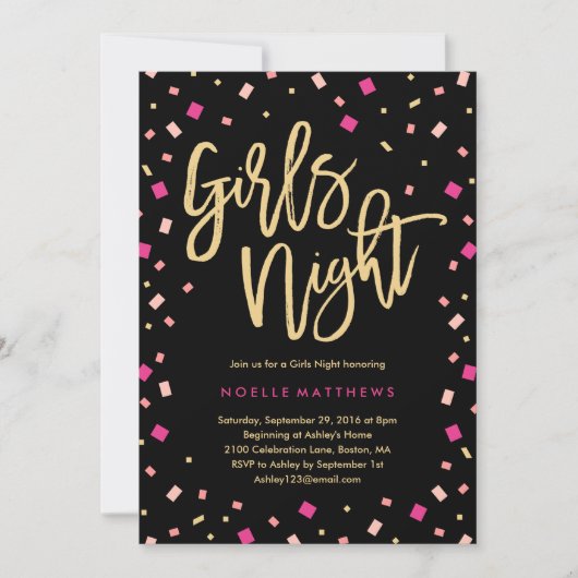 Girls Night Confetti Bachelorette Party Uitnodigin Kaart (Voorkant)