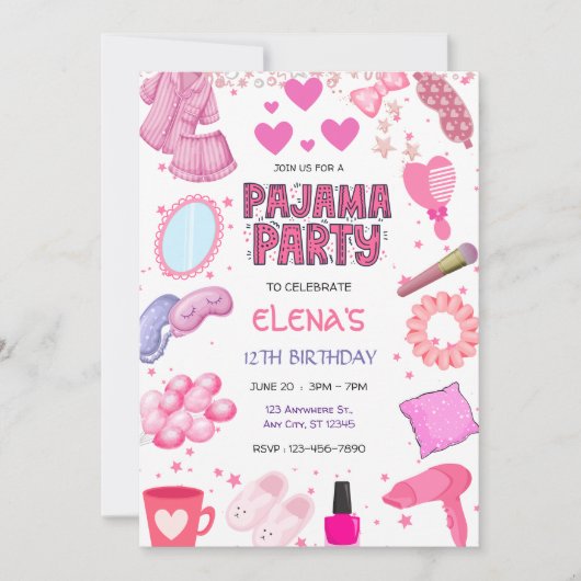Girls Night In Slumber Pajama Party Pink Birthday Kaart (Voorkant)