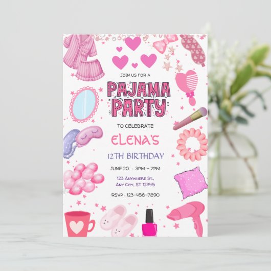 Girls Night In Slumber Pajama Party Pink Birthday Kaart (Staand voorkant)