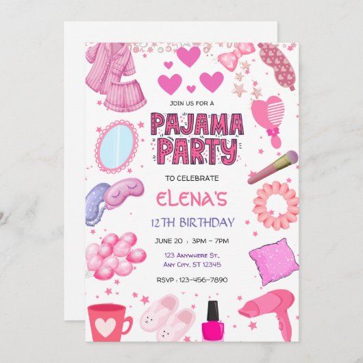 Girls Night In Slumber Pajama Party Pink Birthday Kaart (Voorkant / Achterkant)