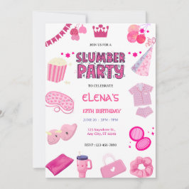 Girls Night In Slumber Pajama Party Pink Birthday Kaart