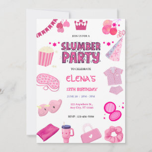 Girls Night In Slumber Pajama Party Pink Birthday Kaart