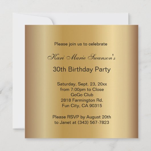 Girls Night Out Birthday Party | Metaalgoud Kaart (Achterkant)