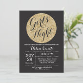 Girls Night Out Black en Gold Glitter Uitnodiging (Staand voorkant)