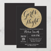 Girls Night Out Black en Gold Glitter Uitnodiging (Voorkant / Achterkant)