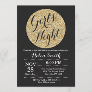 Girls Night Out Black en Gold Glitter Uitnodiging