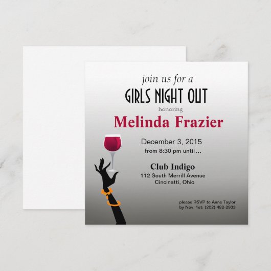 Girls Night Out Cocktail Party Kaart (Voorkant / Achterkant)