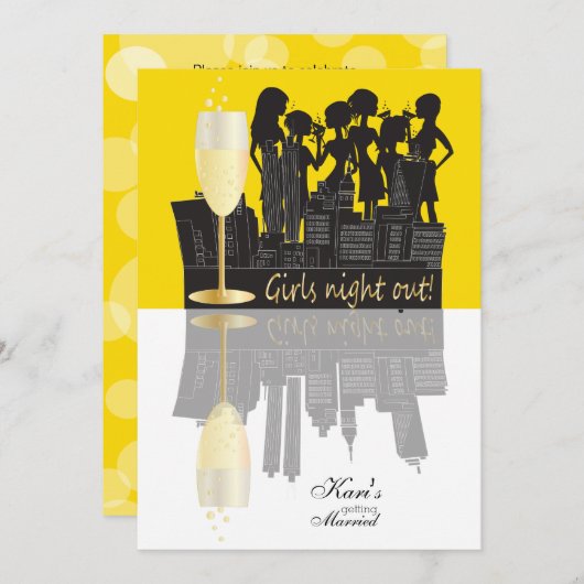 Girls Night Out Feest | Geel Kaart (Voorkant / Achterkant)