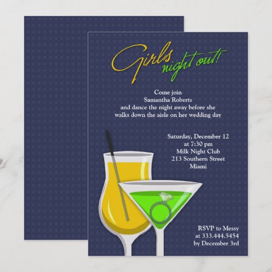 Girls Night Out Flat Uitnodiging (Voorkant / Achterkant)