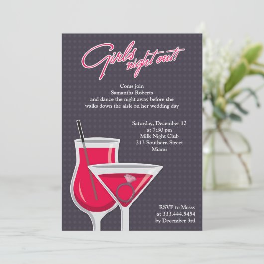 Girls Night Out Flat Uitnodiging (Staand voorkant)
