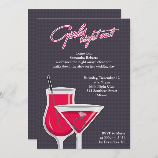 Girls Night Out Flat Uitnodiging (Voorkant / Achterkant)