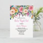 Girls Night Out Invitation Pink Floral Sublime Kaart (Staand voorkant)