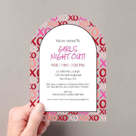 Girls Night Out Knuffels en Kusjes Galentijn Party Acryl Uitnodigingen (Insitu (Draagbaar))