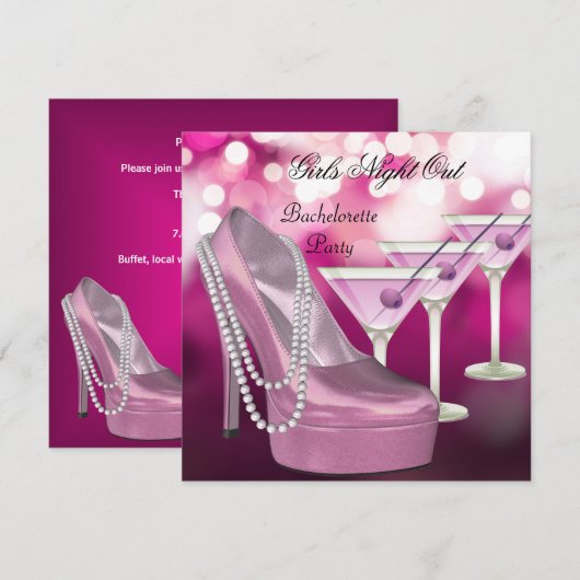 Girls Night Out Roze Schoenen Hi Heels Martini Kaart (Voorkant / Achterkant)