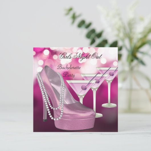 Girls Night Out Roze Schoenen Hi Heels Martini Kaart (Staand voorkant)