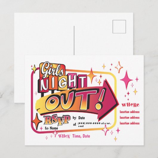 Girls Night Out Uitnodiging (Voorkant / Achterkant)