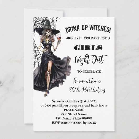Girls Night Out Witches Halloween Verjaardagsfeest Kaart (Voorkant)