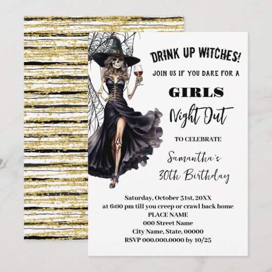 Girls Night Out Witches Halloween Verjaardagsfeest Kaart (Voorkant / Achterkant)