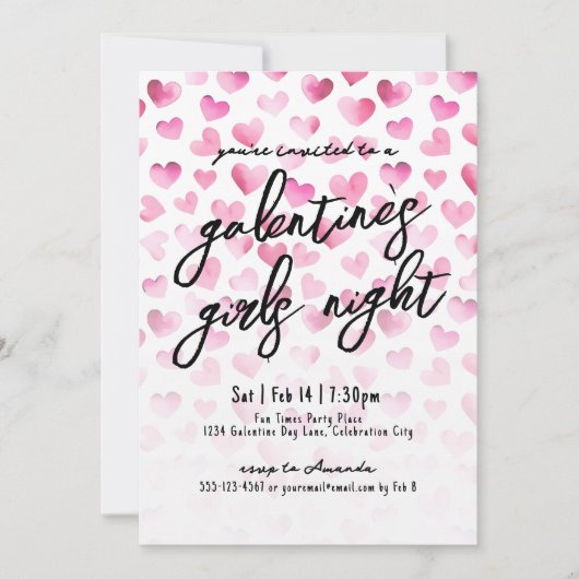 Girls Night Waterverf Hearts Galentine's Day Kaart (Voorkant)