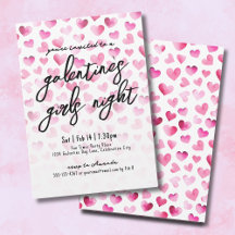 Girls Night Waterverf Hearts Galentine's Day