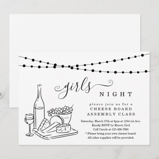 Girls Night Wine Tasting and Cheese Board Party I Kaart (Voorkant / Achterkant)