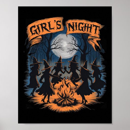 Girls' Night Witch Coven Halloween Design Spooky F Poster (Voorkant)