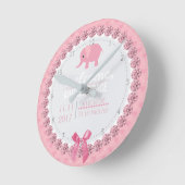 Girls Nursery Pink Elephant | Aangepaste geboortes Ronde Klok (Hoek)