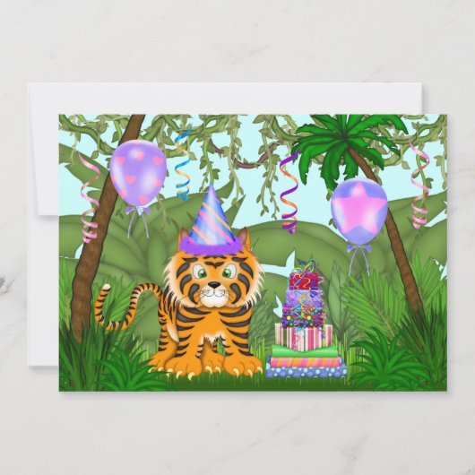 Girls Oerwoud Bengal Tiger Birthday Invitation Kaart (Voorkant)