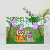 Girls Oerwoud Bengal Tiger Birthday Invitation Kaart (Staand voorkant)