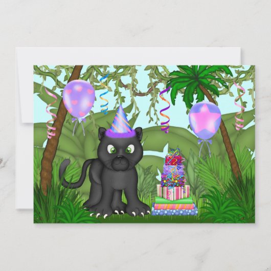 Girls Oerwoud Panther Birthday Party Kaart (Voorkant)