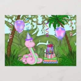 Girls Oerwoud Pink Snake Birthday Party Invitation Kaart