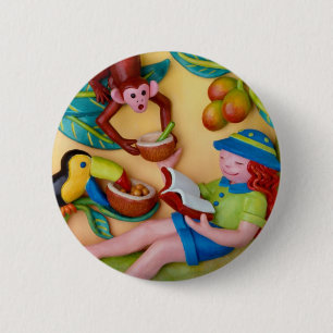 Girl's Oerwoud Safari Birthday Ronde Button 5,7 Cm