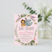 Girls Oerwoud Safari Pink Baby shower Uitnodiging (Staand voorkant)