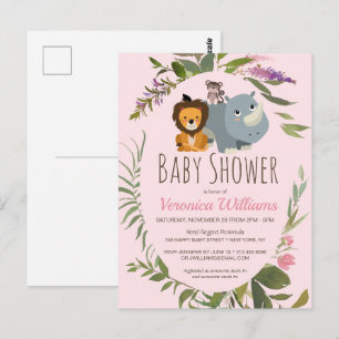 Girls Oerwoud Safari Pink Baby shower Uitnodiging